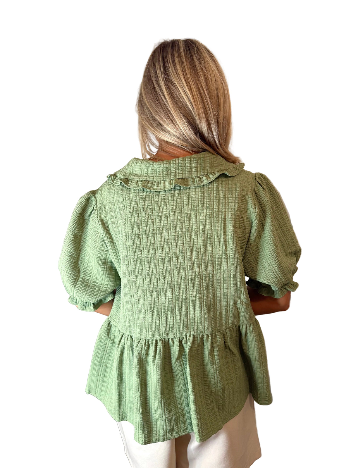 The Lori Ann Top - Textured Top With A Ruffled Collar