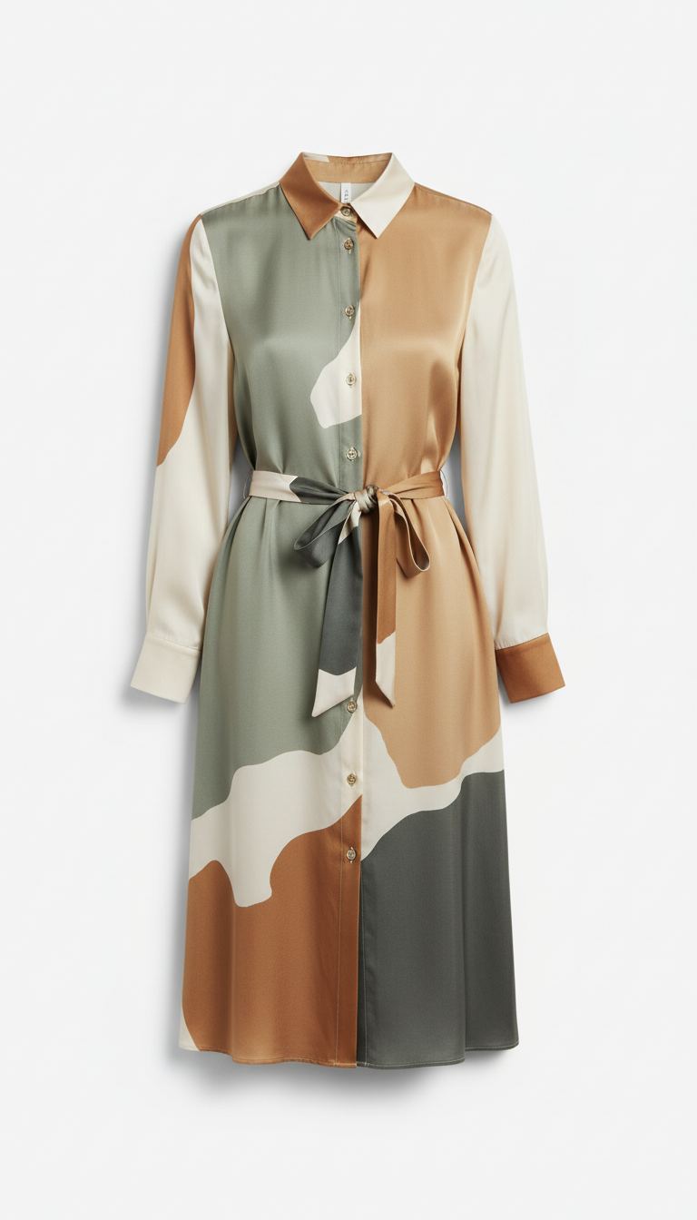 Women’s Silk Shirt Dress with Tie Waist
