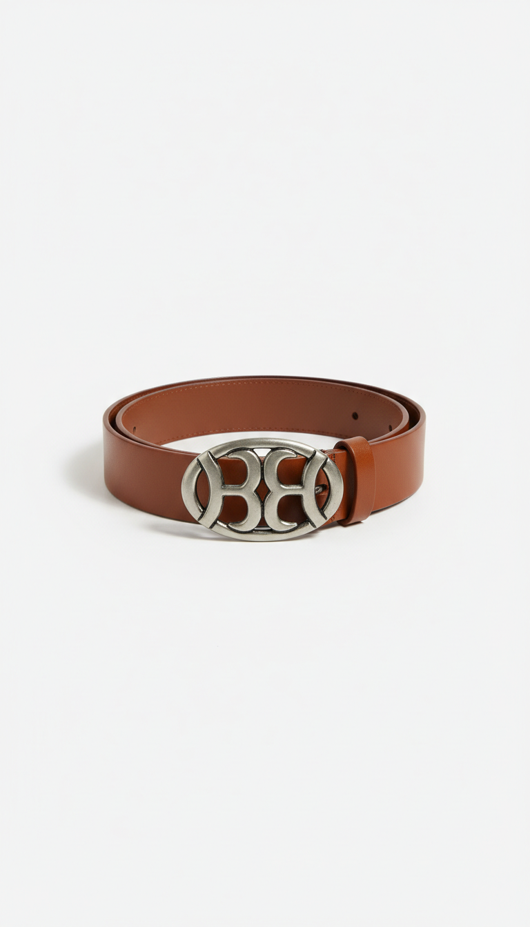 Caramel Leather Belt with Signature Buckle
