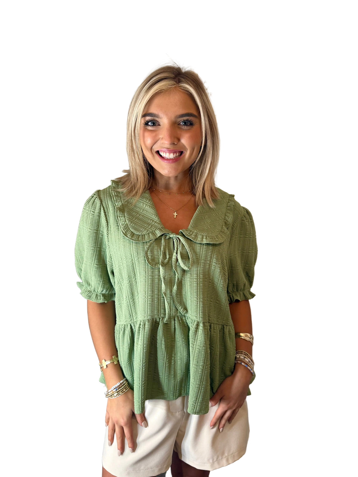 The Lori Ann Top - Textured Top With A Ruffled Collar